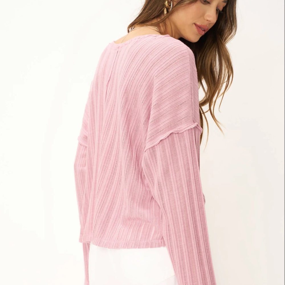 Project Social T Pink Ribbed Button-Front Cardigan - Picture 4 of 4